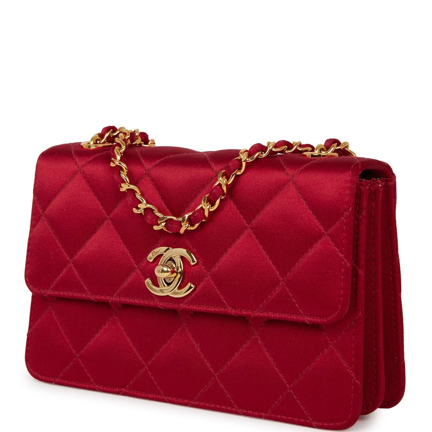Chanel Mini Flap Bag Red Satin Gold Hardware