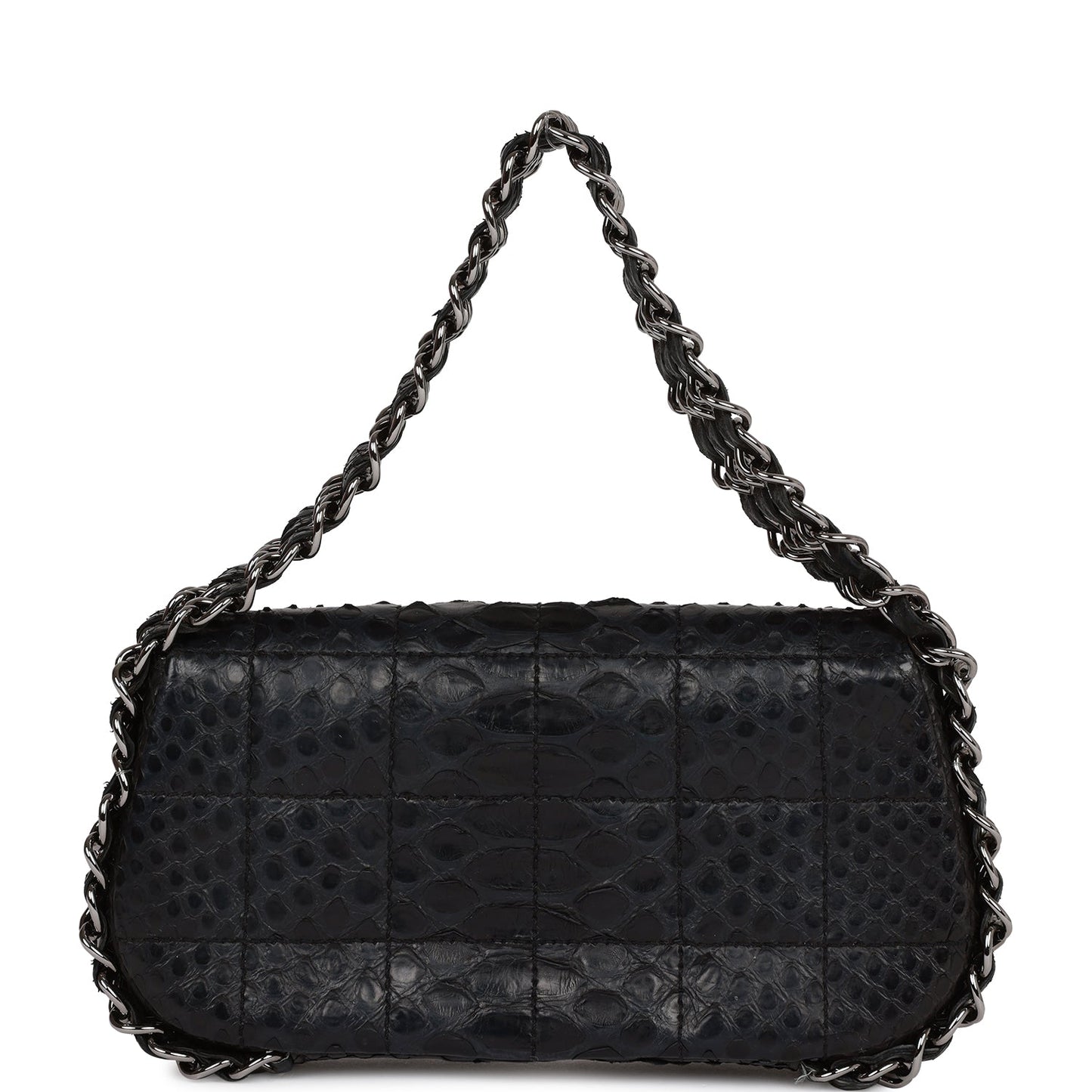 Chanel Mini Flap Bag Black Python Silver Hardware