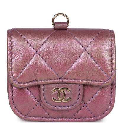 Chanel Airpods Pro Case Purple Iridescent Lambskin Light Gold Hardware