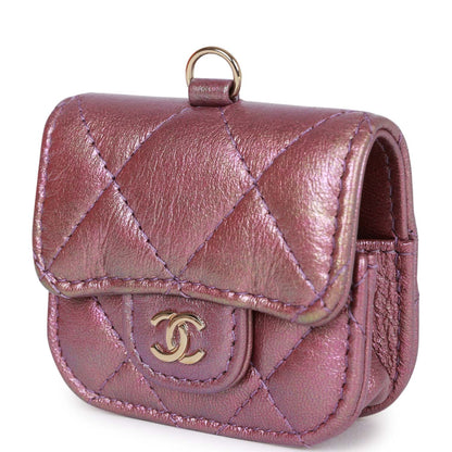 Chanel Airpods Pro Case Purple Iridescent Lambskin Light Gold Hardware
