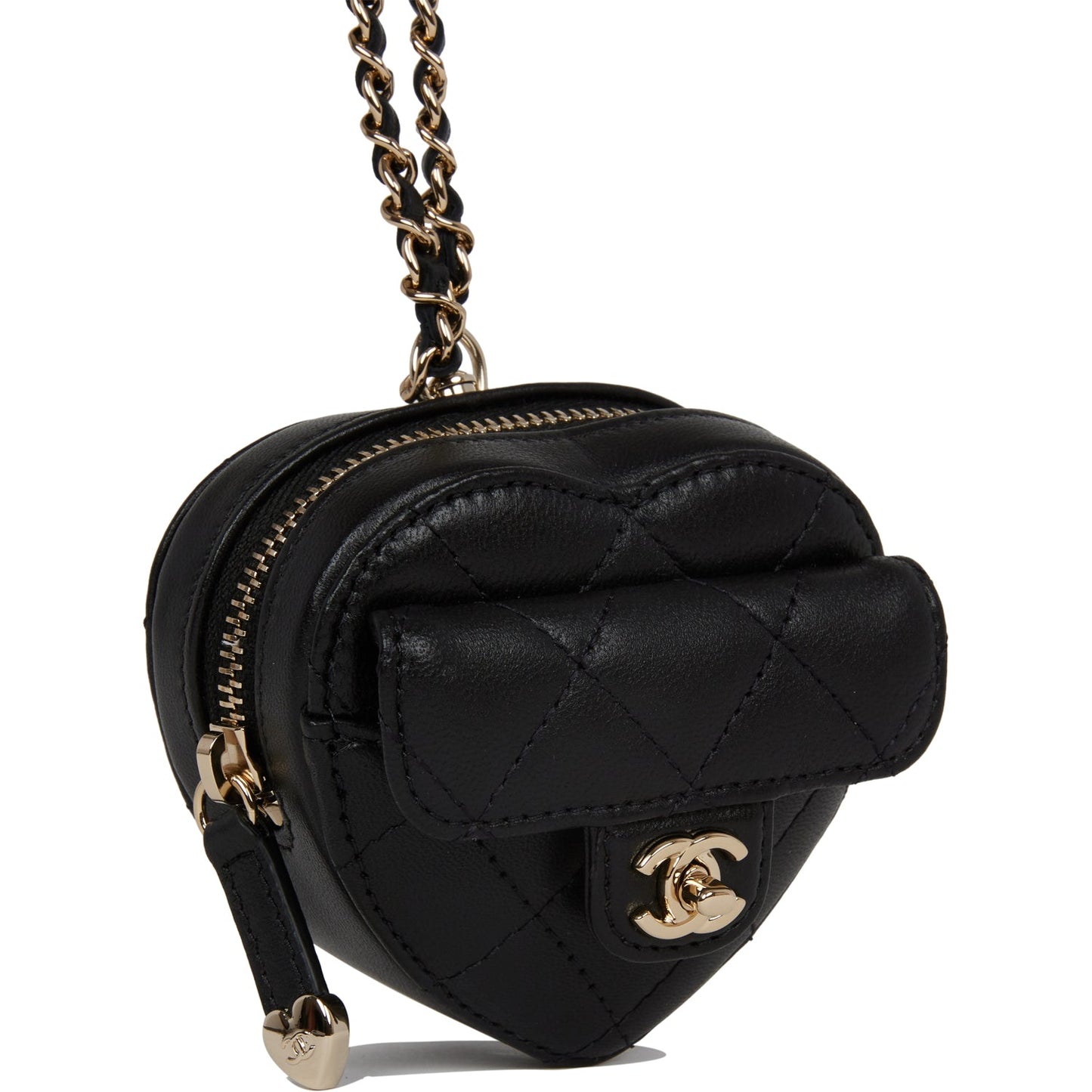 Chanel Cc In Love Heart Necklace Bag Black Lambskin Light Gold Hardware