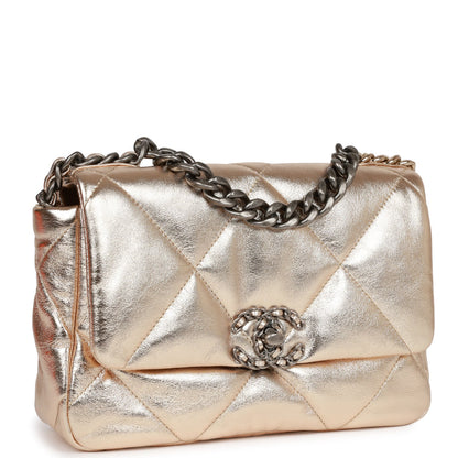 Chanel Medium 19 Flap Bag Gold Metallic Lambskin Mixed Hardware