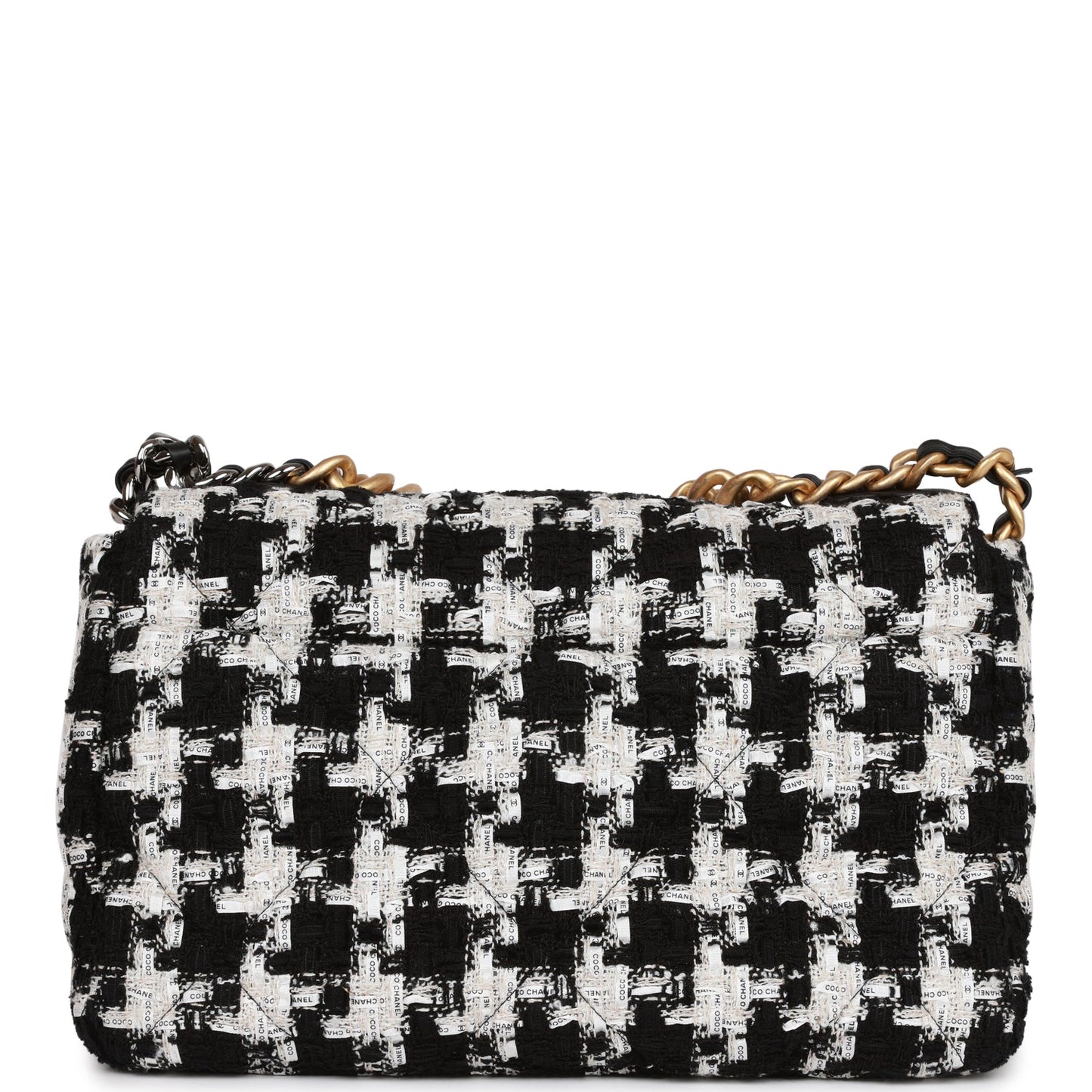 Chanel Large 19 Flap Bag Black And White Tweed Mixed Hardware