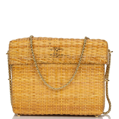 Chanel Small Picnic Basket Bag Natural Wicker Gold Hardware
