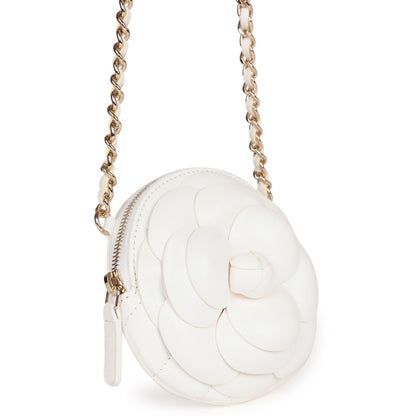 Chanel Camellia Clutch With Chain White Lambskin Light Gold Hardware