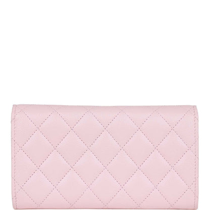 Chanel Cc Large Gusset Flap Wallet Pink Caviar Light Gold Hardware
