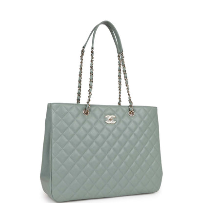 Chanel Small Timeless Shopping Tote Bag Green Caviar Light Gold Hardware