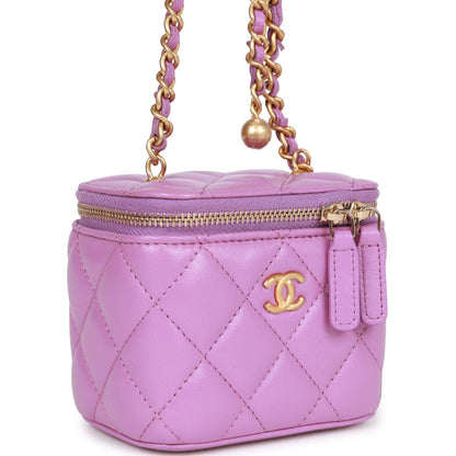Chanel Small Classic Cc Vanity Case Purple Lambskin Gold Hardware