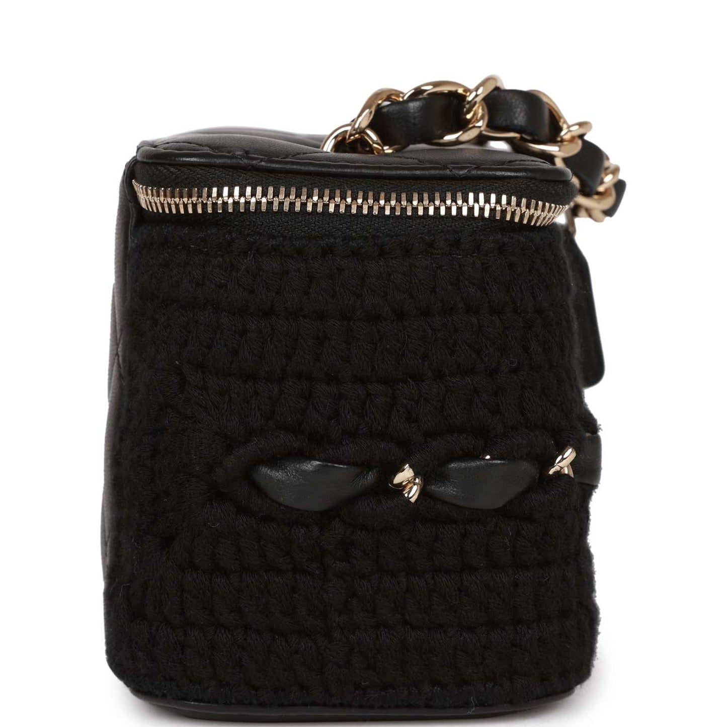 Chanel Small Vanity Case Black Crochet And Lambskin Light Gold Hardware