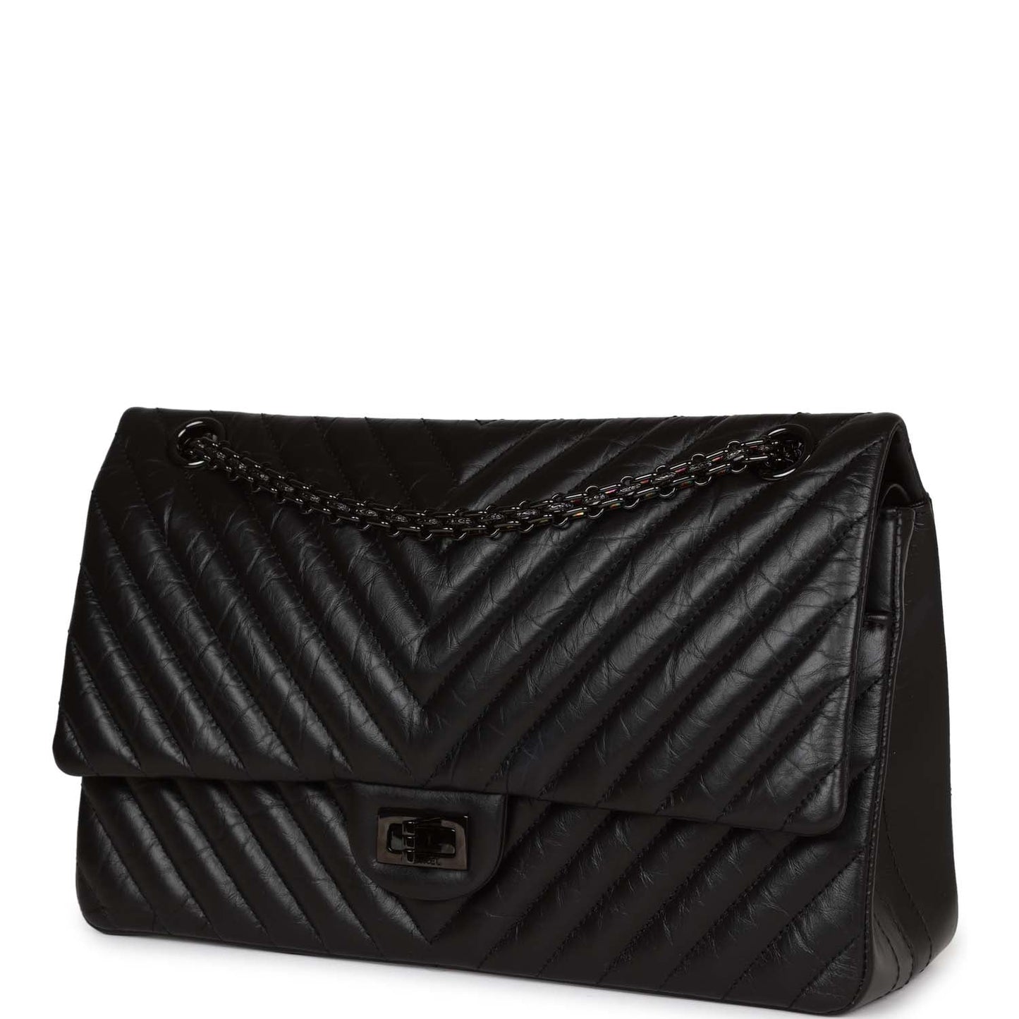 Chanel 226 Reissue 2 55 So Black Chevron Calfskin Black Hardware