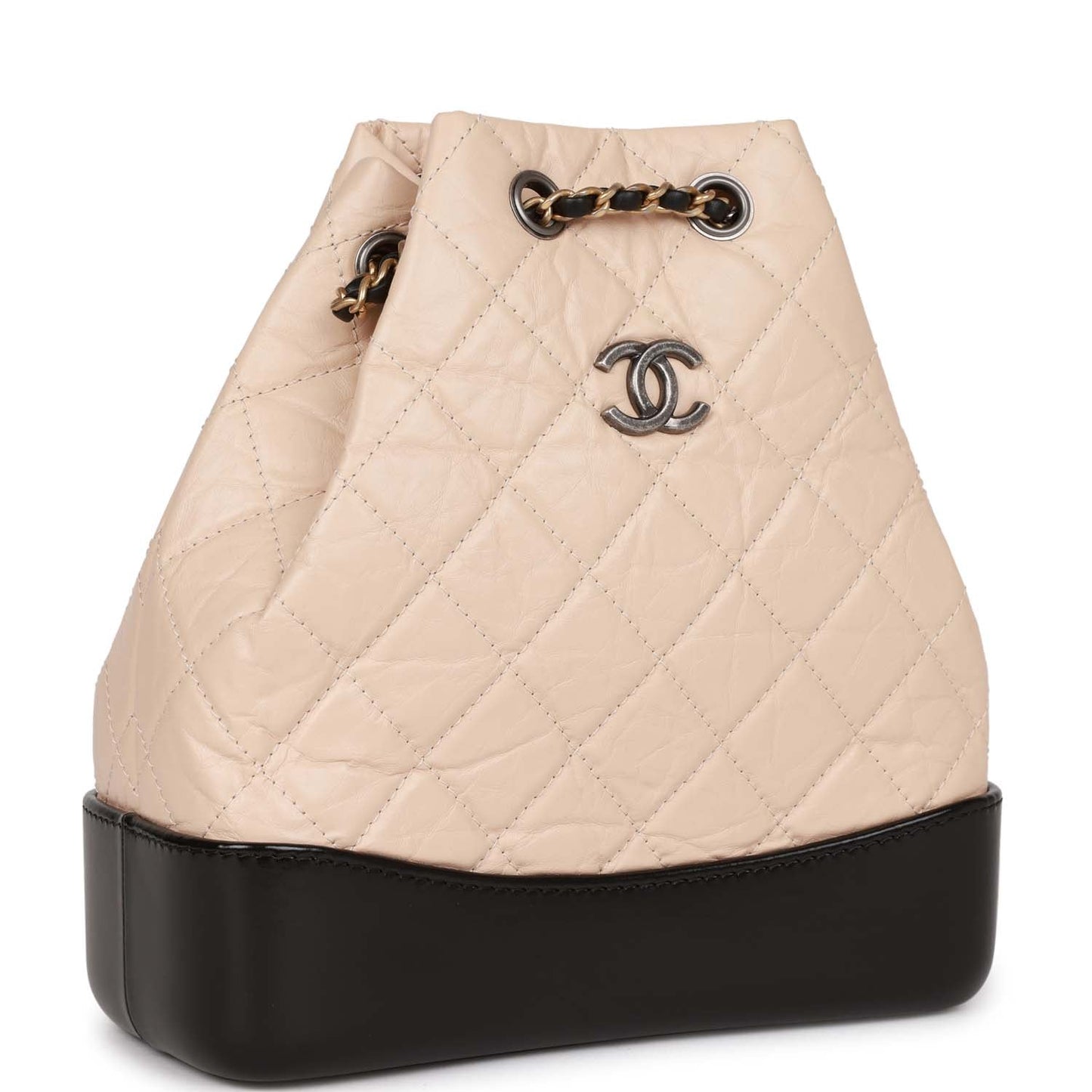 Chanel Small Gabrielle Backpack Beige And Black Aged Calfskin Mixed Hardware