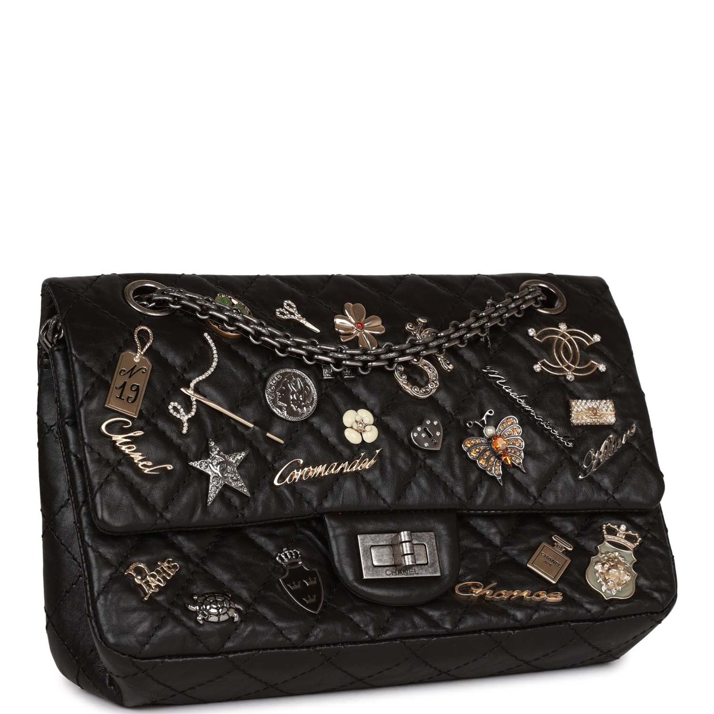 Chanel Lucky Charms Reissue 2 55 Flap Bag Black Aged Calfskin Ruthenium Hardware