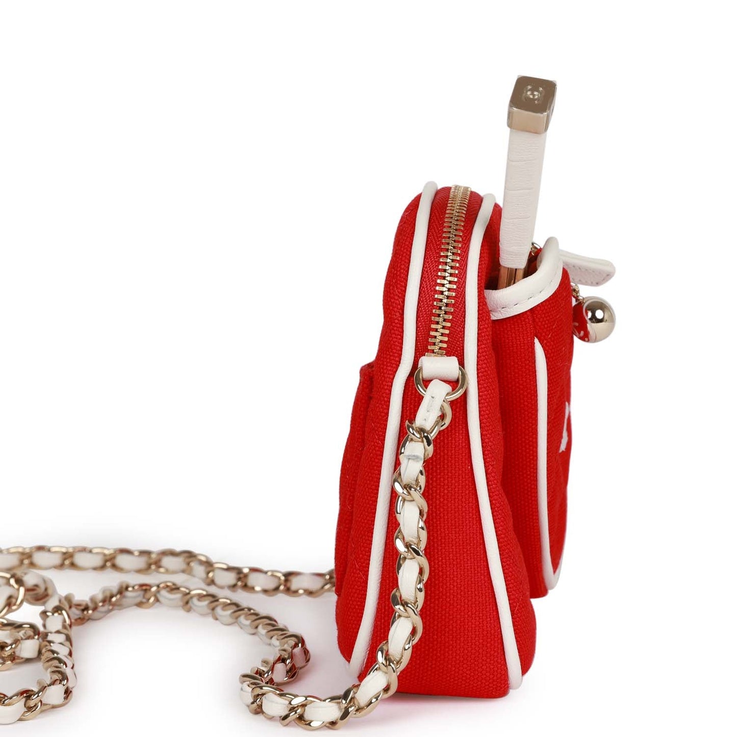 Chanel Monte-Carlo Mini Crossbody Tennis Bag Red Canvas Light Gold Hardware Canvas