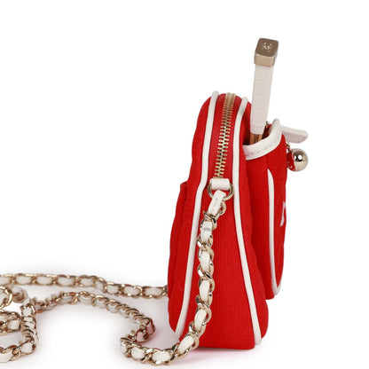 Chanel Monte-Carlo Mini Crossbody Tennis Bag Red Canvas Light Gold Hardware Canvas