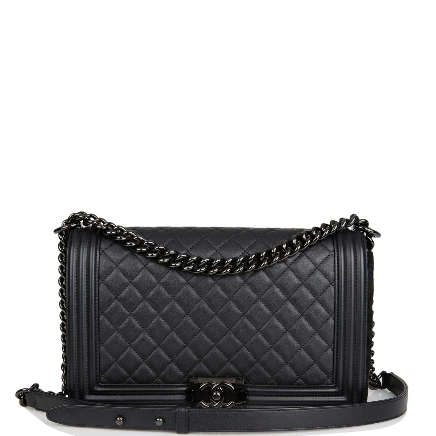 Chanel New Medium Boy Bag So Black Calfskin Black Hardware