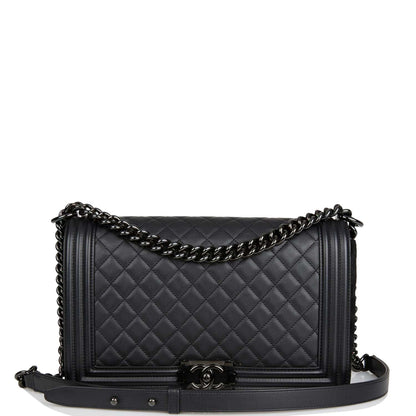 Chanel New Medium Boy Bag So Black Calfskin Black Hardware