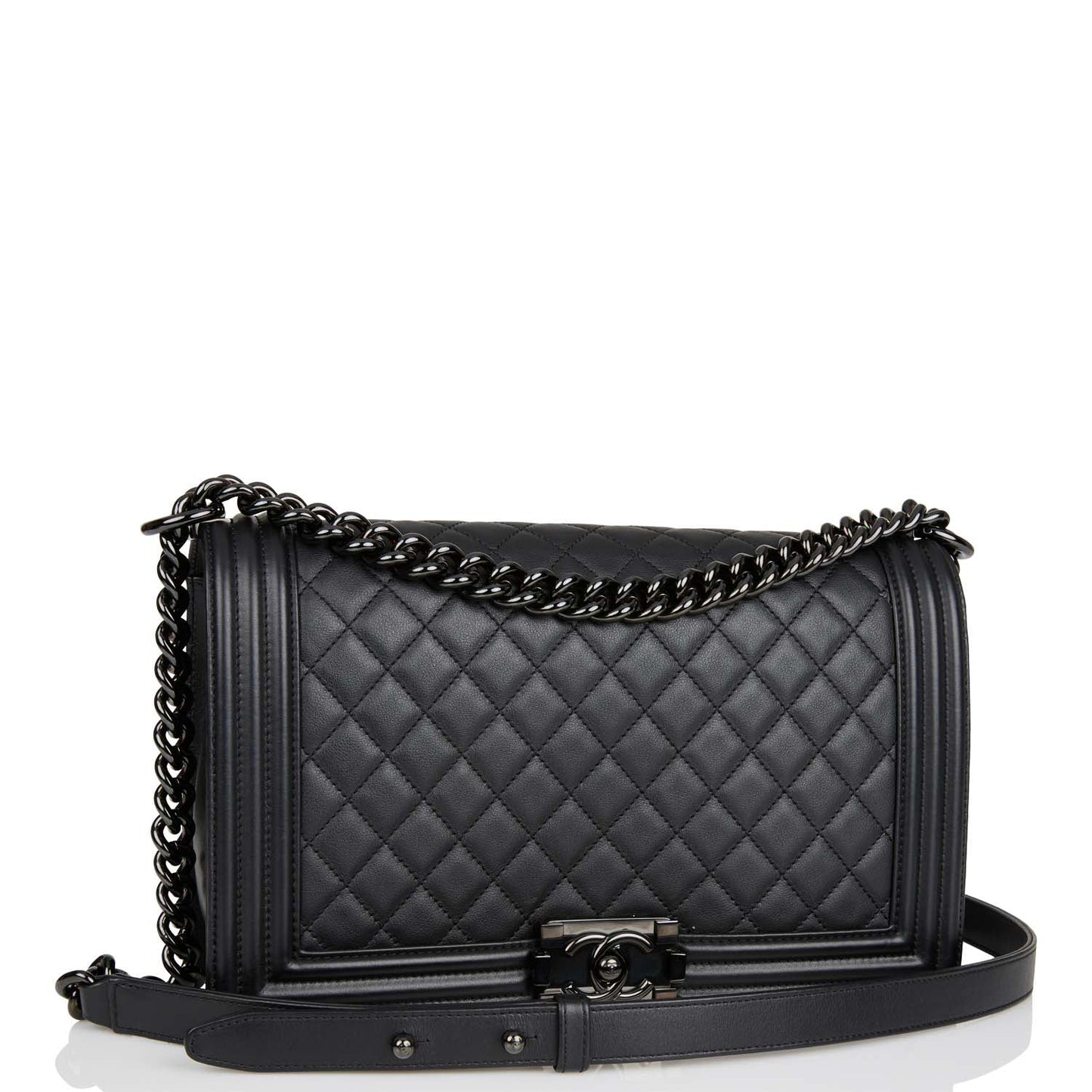 Chanel New Medium Boy Bag So Black Calfskin Black Hardware