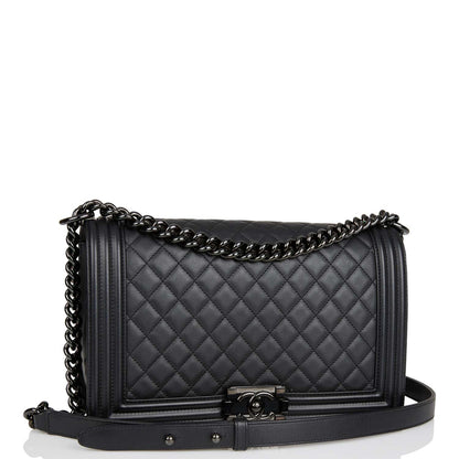 Chanel New Medium Boy Bag So Black Calfskin Black Hardware