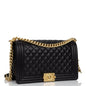 Chanel New Medium Boy Bag Black Lambskin Antique Gold Hardware