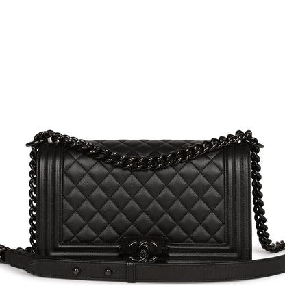 Chanel Medium Boy Bag So Black Caviar Black Hardware