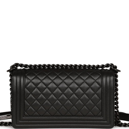 Chanel Medium Boy Bag So Black Caviar Black Hardware