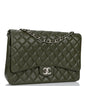 Chanel Maxi Classic Double Flap Bag Dark Green Caviar Silver Hardware