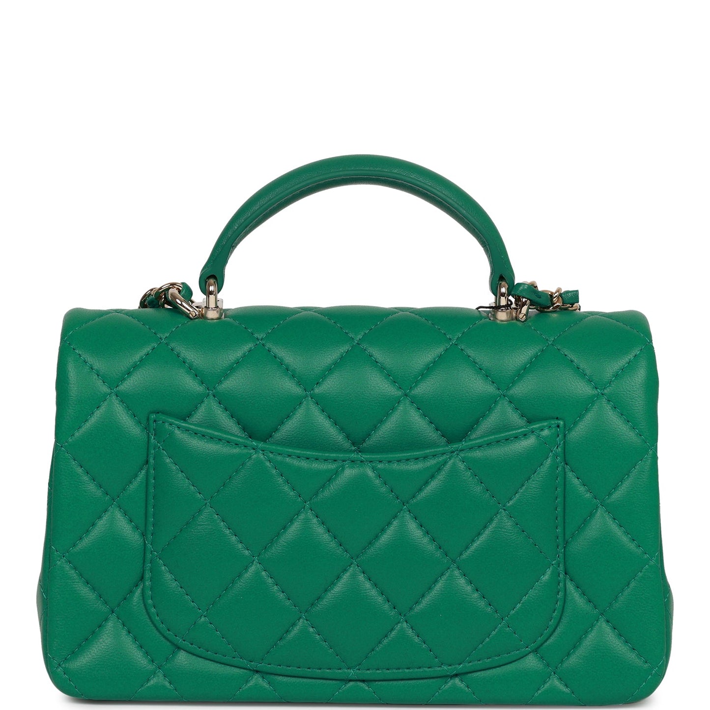 Chanel Mini Rectangular Flap With Top Handle Green Lambskin Light Gold Hardware