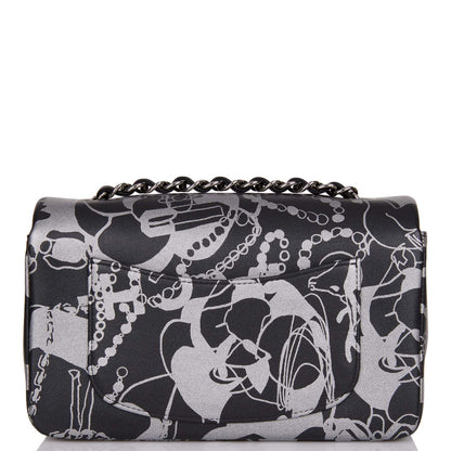 Chanel Mini Rectangular Flap Bag Black And Silver Printed Lambskin Silver Hardware