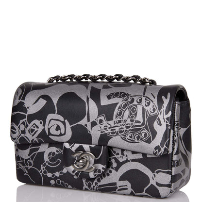 Chanel Mini Rectangular Flap Bag Black And Silver Printed Lambskin Silver Hardware