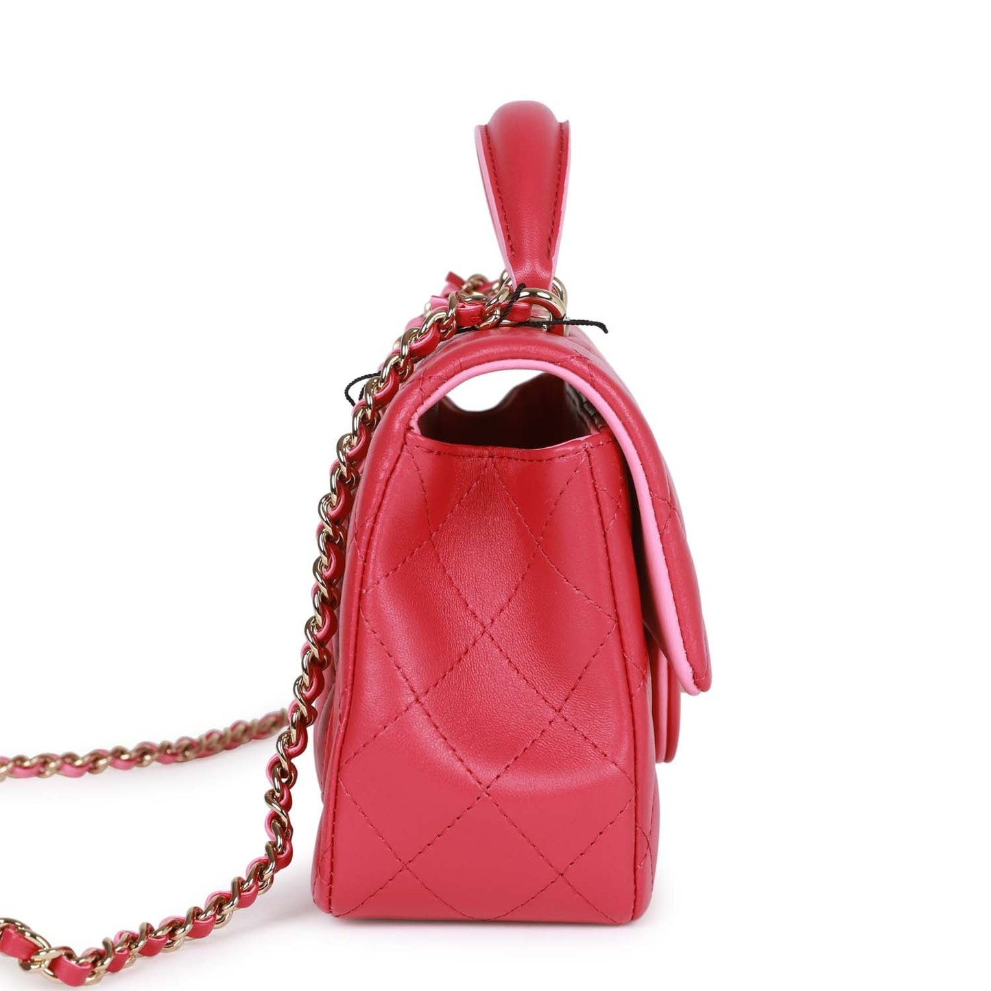Chanel Mini Rectangular Flap With Top Handle Pink Lambskin Light Gold Hardware