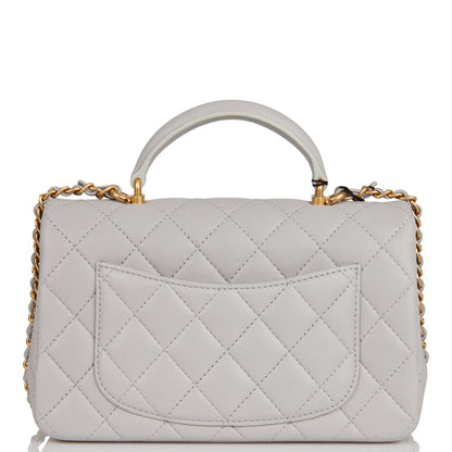 Chanel Mini Rectangular Flap Bag With Top Handle Grey Lambskin Antique Gold Hardware