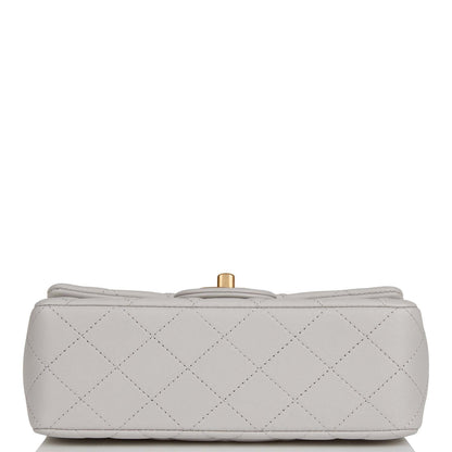 Chanel Mini Rectangular Flap Bag With Top Handle Grey Lambskin Antique Gold Hardware