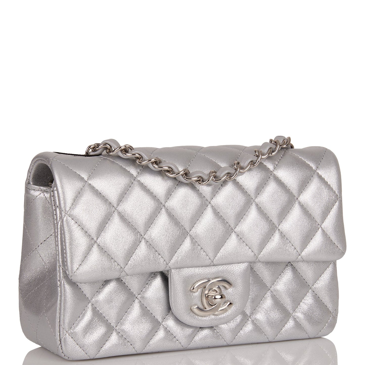 Chanel Lambskin Silver Shoulder Bag