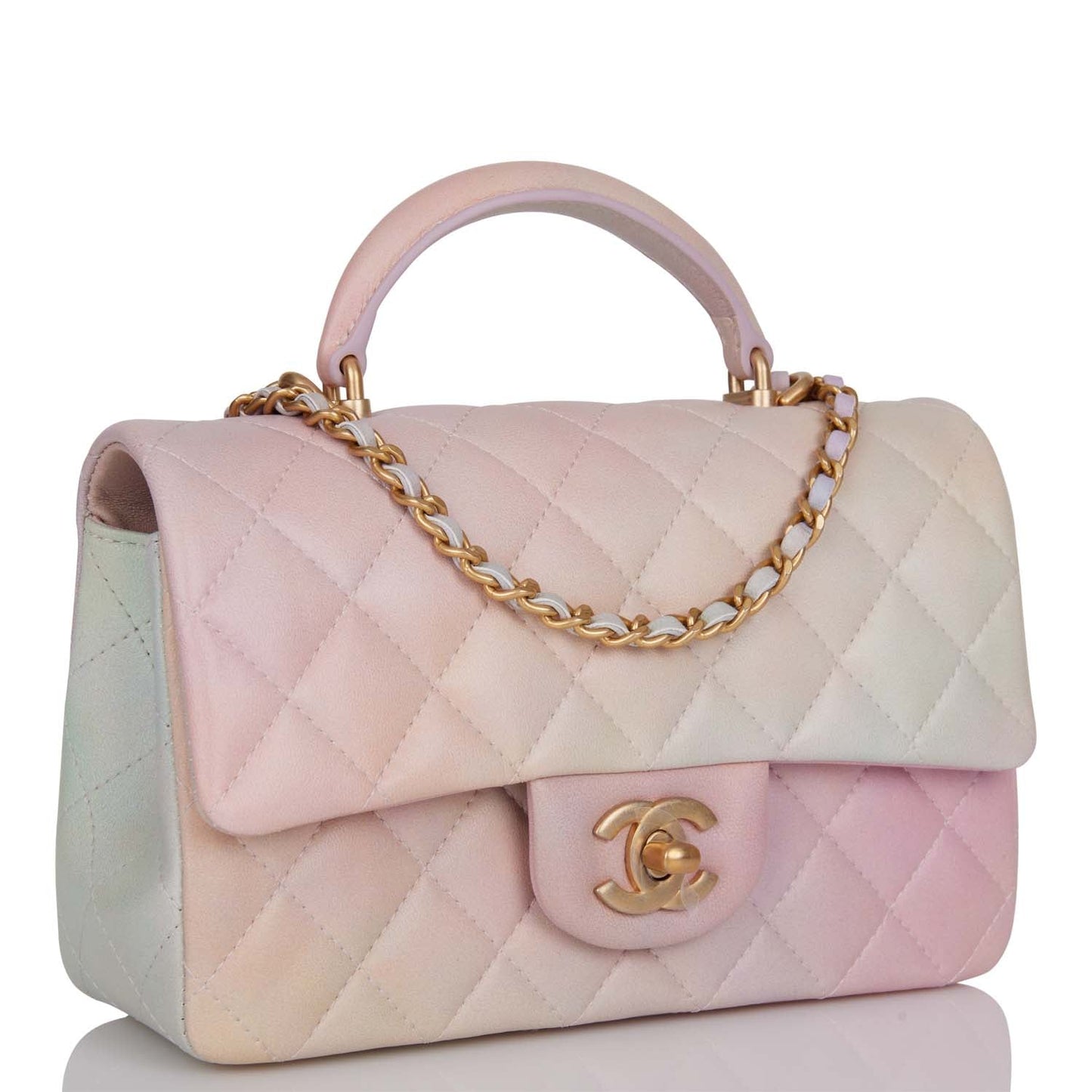 Chanel Mini Rectangular Flap Bag With Top Handle Light Pink Ombre Lambskin Antique Gold Hardware
