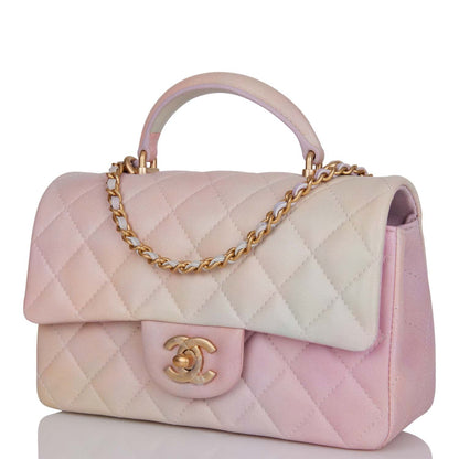 Chanel Mini Rectangular Flap Bag With Top Handle Light Pink Ombre Lambskin Antique Gold Hardware