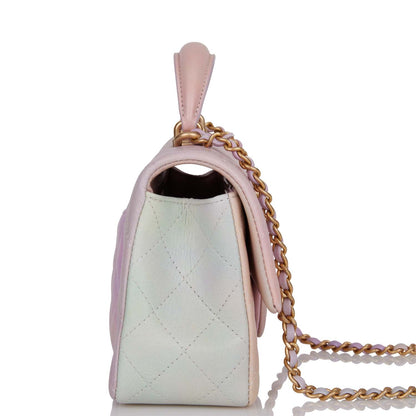 Chanel Mini Rectangular Flap Bag With Top Handle Light Pink Ombre Lambskin Antique Gold Hardware