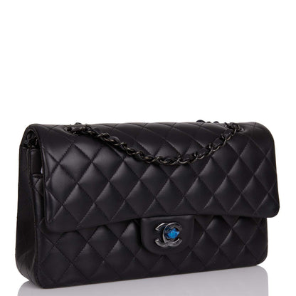 Chanel Medium Classic Double Flap Bag So Black Lambskin Quilted Black Hardware
