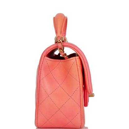 Chanel Mini Rectangular Flap Bag With Top Handle Orange Ombre Lambskin Antique Gold Hardware