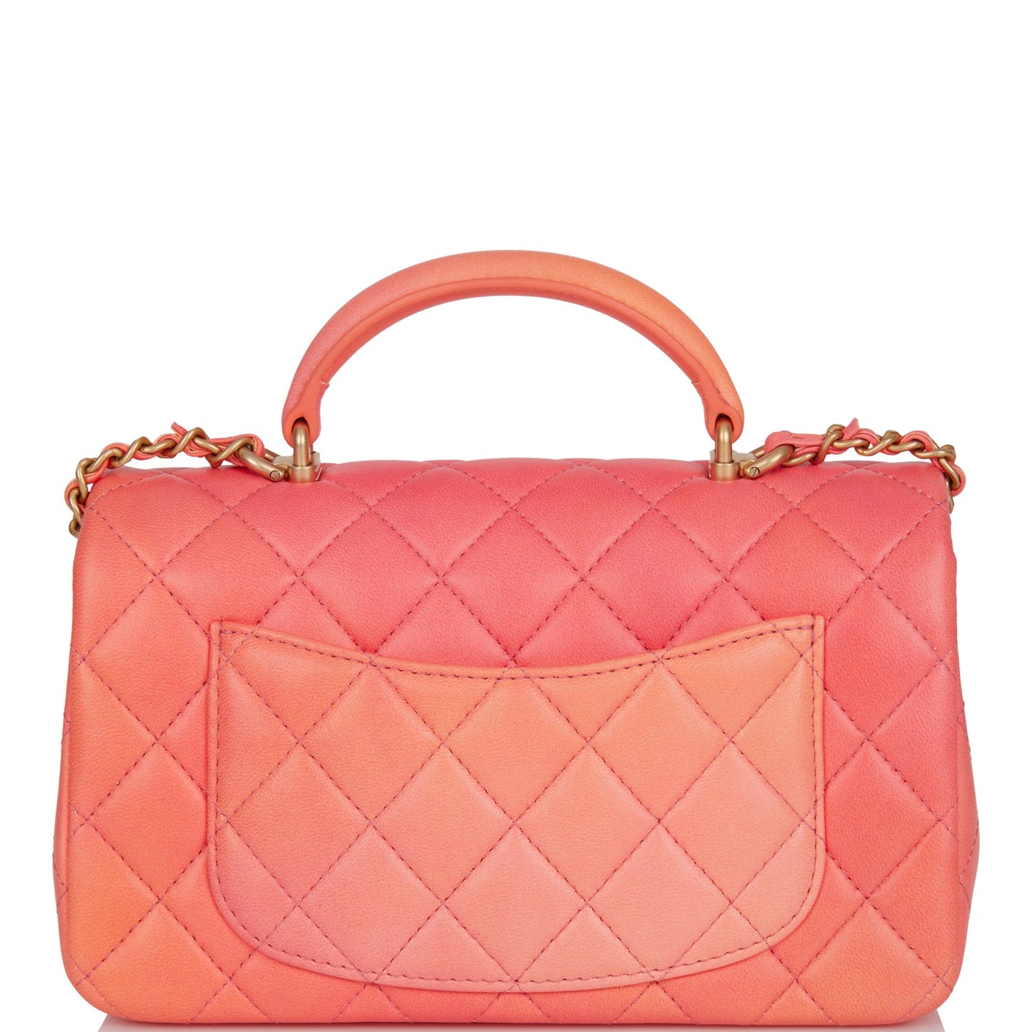 Chanel Mini Rectangular Flap Bag With Top Handle Orange Ombre Lambskin Antique Gold Hardware