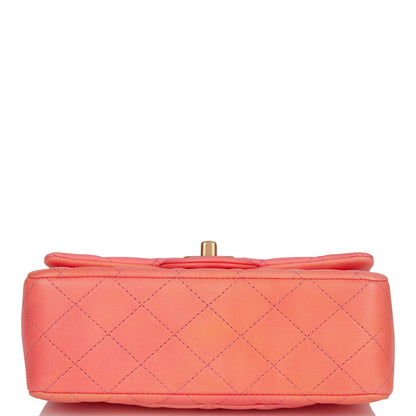 Chanel Mini Rectangular Flap Bag With Top Handle Orange Ombre Lambskin Antique Gold Hardware