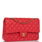 Chanel Medium Classic Double Flap Bag Red Lambskin Antique Gold Hardware