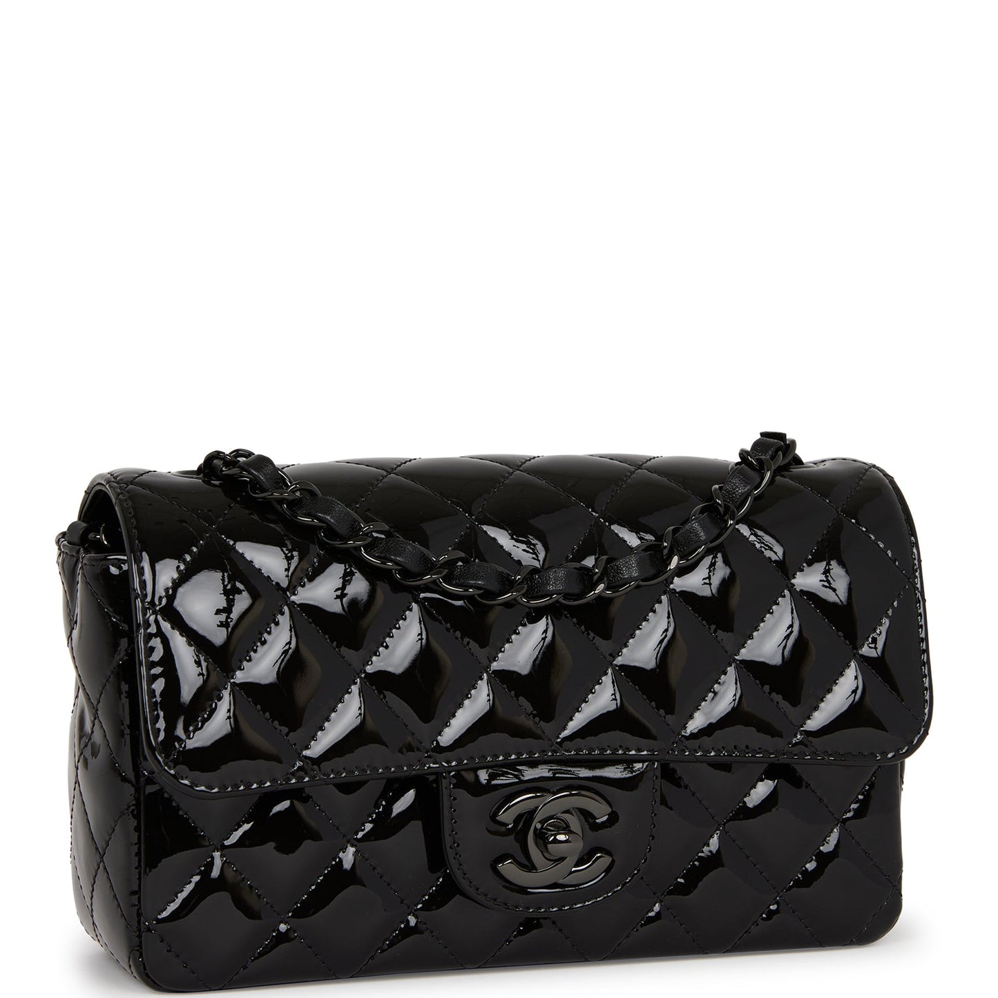 Chanel Mini Rectangular Flap Bag So Black Patent Black Hardware