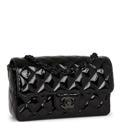 Chanel Mini Rectangular Flap Bag So Black Patent Black Hardware