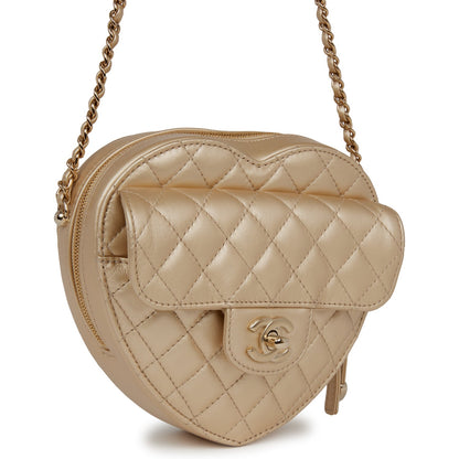 Chanel Cc In Love Large Heart Bag Gold Lambskin Light Gold Hardware
