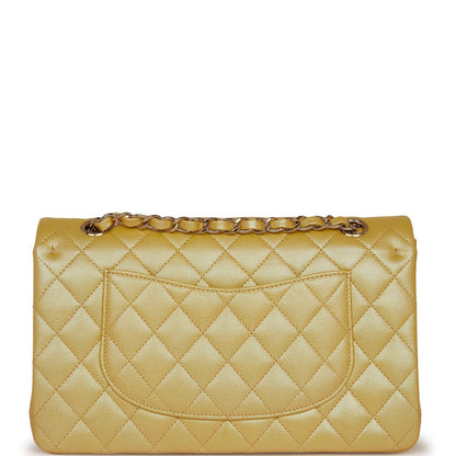 Chanel Medium Classic Double Flap Bag Yellow Iridescent Caviar Light Gold Hardware