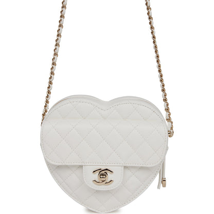 Chanel Cc In Love Large Heart Bag White Lambskin Light Gold Hardware