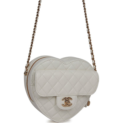 Chanel Cc In Love Large Heart Bag White Lambskin Light Gold Hardware
