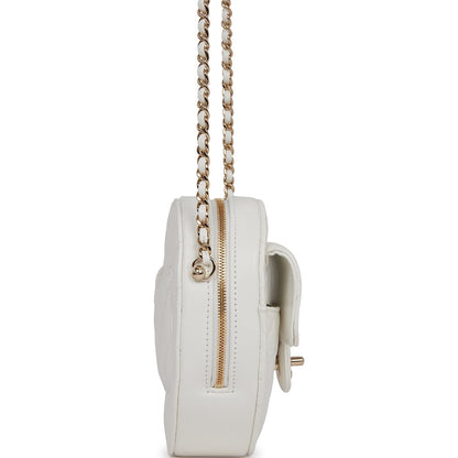 Chanel Cc In Love Large Heart Bag White Lambskin Light Gold Hardware