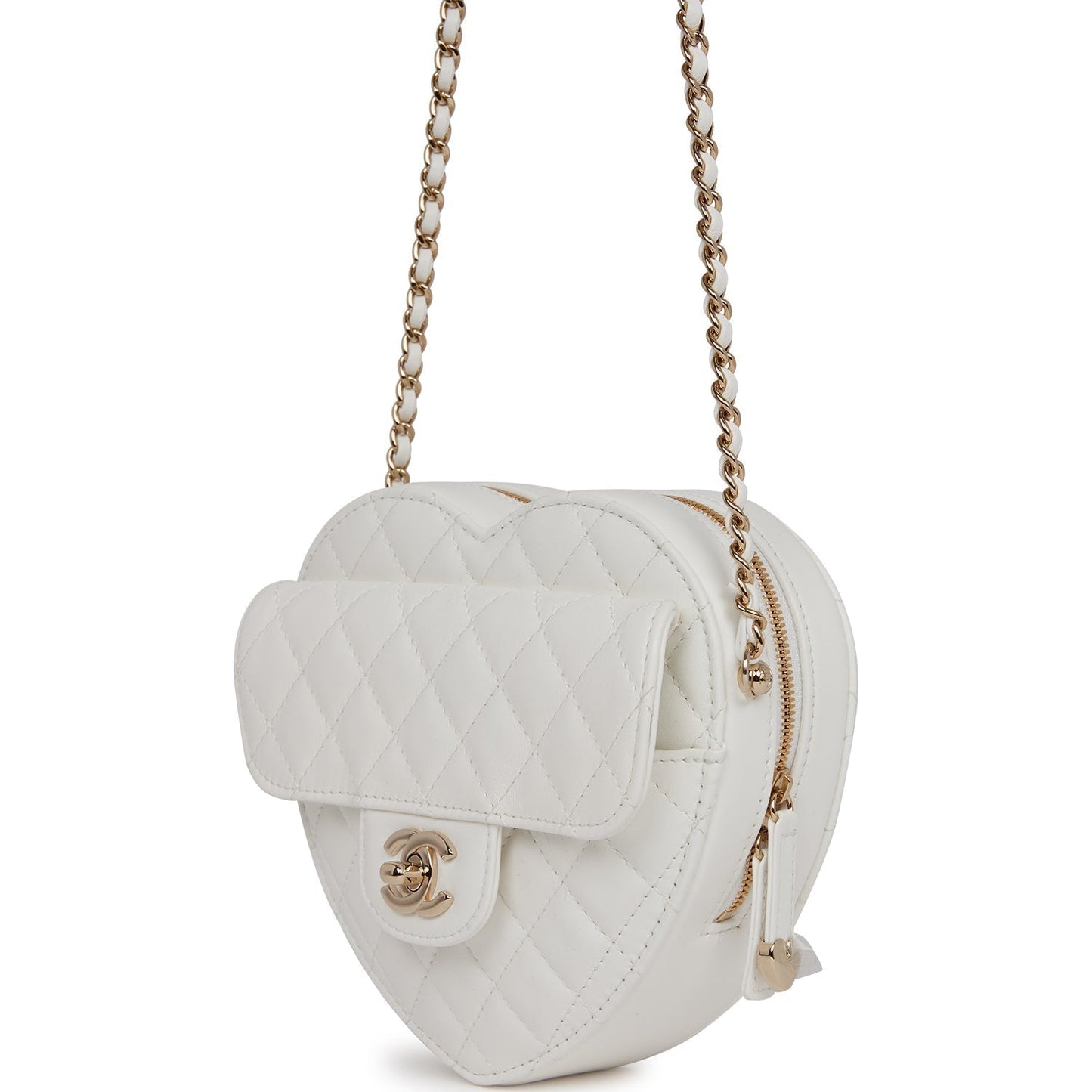 Chanel Cc In Love Large Heart Bag White Lambskin Light Gold Hardware