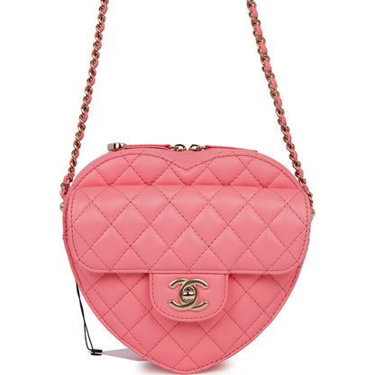 Chanel Cc In Love Large Heart Bag Pink Lambskin Light Gold Hardware